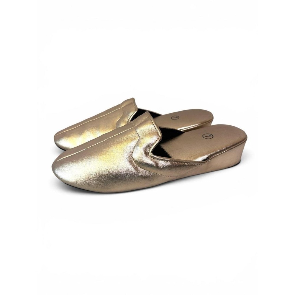 Vintage‎ Gold Metallic Mule House Slippers – Size 7